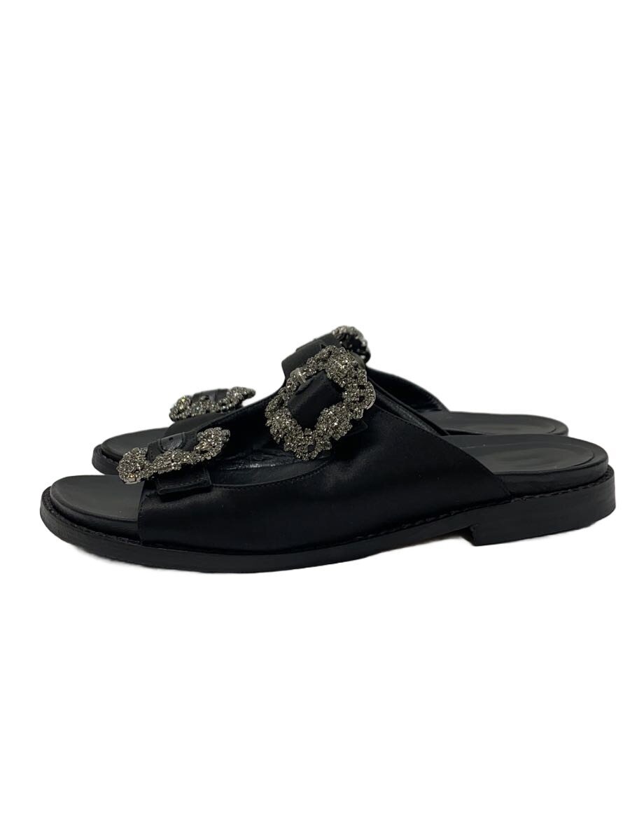 【中古】MANOLO BLAHNIK◆ビジューサンダル/大いさ曖昧模糊たる/BLK/なめし革【シューズ】