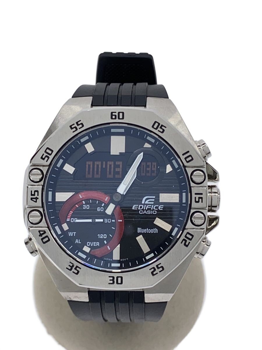 【中古】CASIO◆石英ウオッチ_EDIFICE/デジアナ/天然ゴム/BLK/BLK【服飾雑貨他】