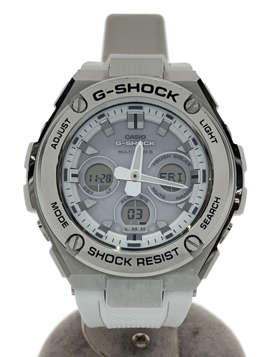 【中古】CASIO◆ソーラーウオッチ・G-SHOCK/デジアナ/天然ゴム/WHT/WHT/胴締めうしろ側薄汚れた状態有【服飾雑貨他】