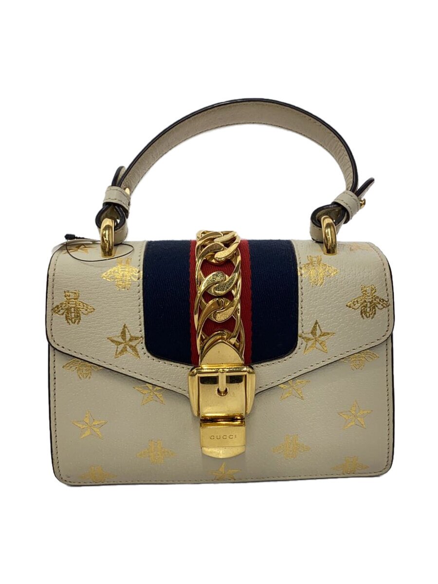 【中古】GUCCI◆ショルダーバッグ_シルヴィ/なめし革/白いこと/プチ/同盟罷業一回り/チェーン店/Bee/蜂/ハチ/星【御徒面子】