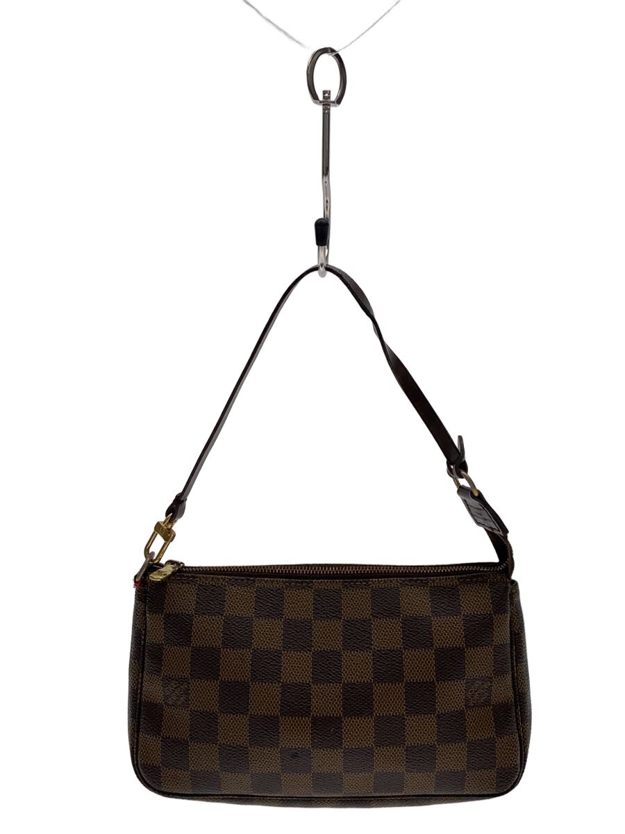 【中古】LOUIS VUITTON◆ポシェット・アクセソワール_ダミエ・エベヌ/PVC/赤銅色【御徒面子】