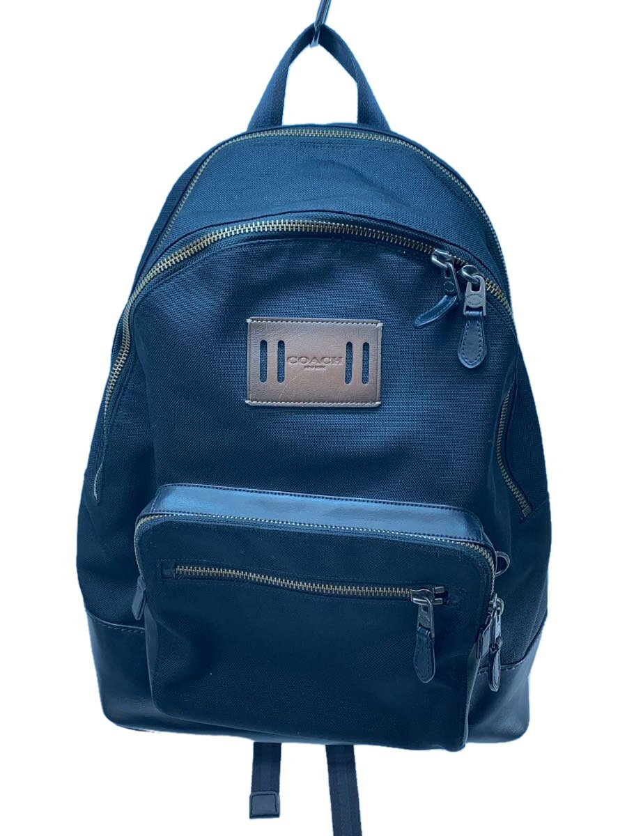 【中古】COACH◆背嚢/ナイロン/なめし革/BLK/F27609/汚れた状態有【御徒面子】