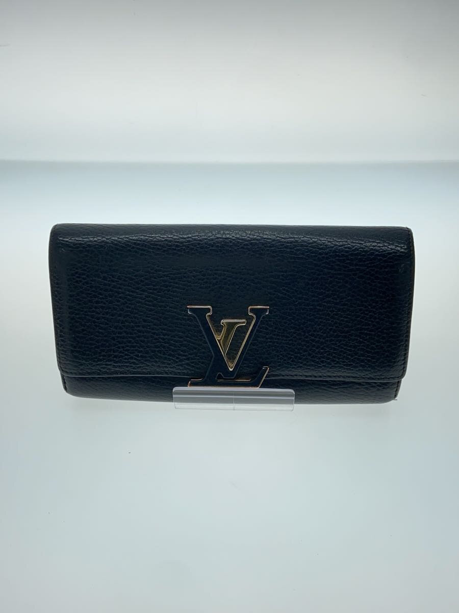 【中古】LOUIS VUITTON◆ポルト・フォイユ・カプシーヌ_パルナセア_BLK/レザー/BLK/レディース【服飾雑貨他】