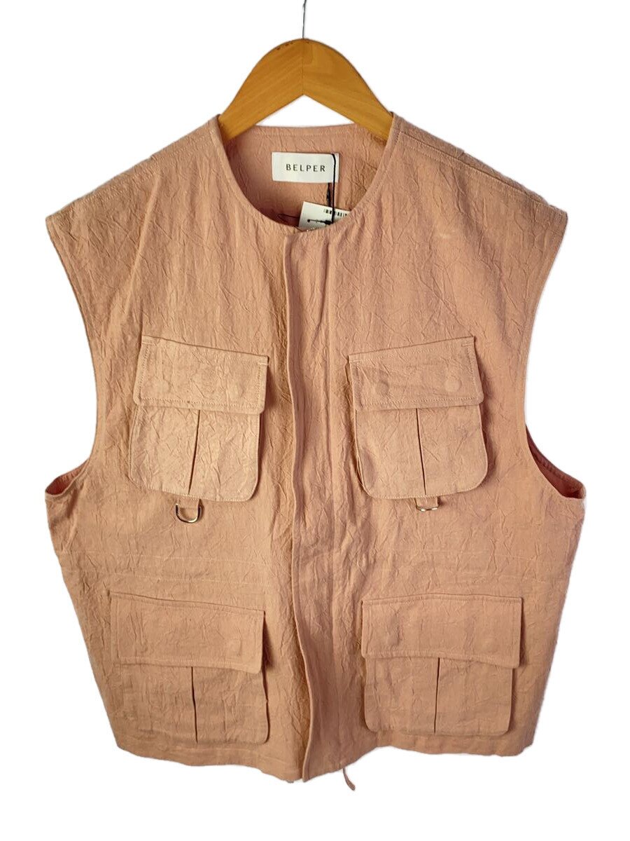 【中古】BELPER◆WASHED LINEN VEST/ベルパー/より良い/FREE/リネン/PNK/2117-1424L【メンズウェア】