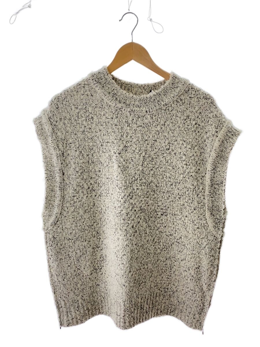 【中古】CLANE◆SIDE ZIP TWEED KNIT VEST/23AW/1/羊毛/GRY/15106-2032【レディースお召しもの】