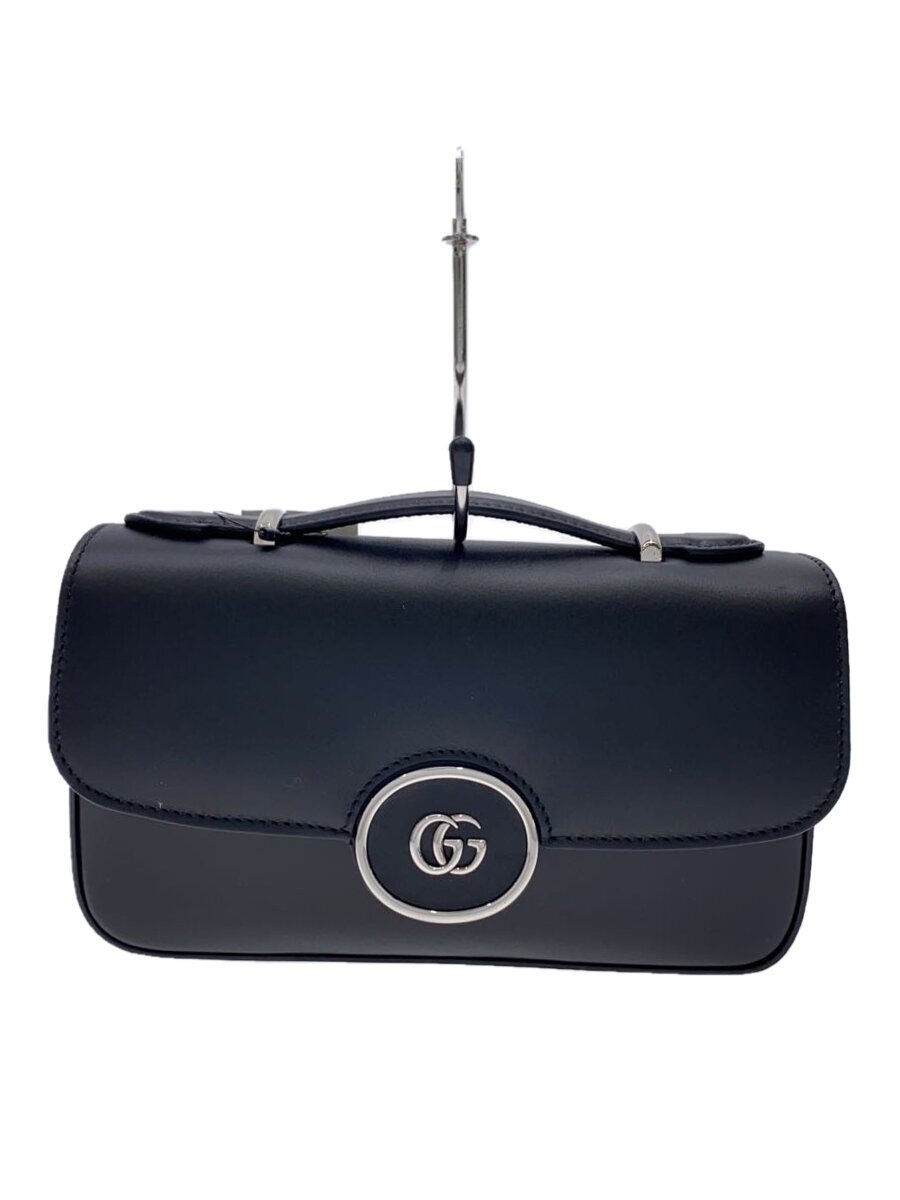 【中古】GUCCI◆ショルダーバッグ_ダブルG/なめし革/BLK【御徒面子】