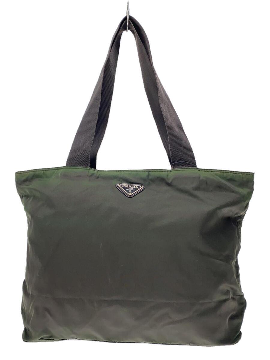【中古】PRADA◆トートバッグ/ナイロン/KHK/無地※色むら/汚れた状態有【御徒面子】