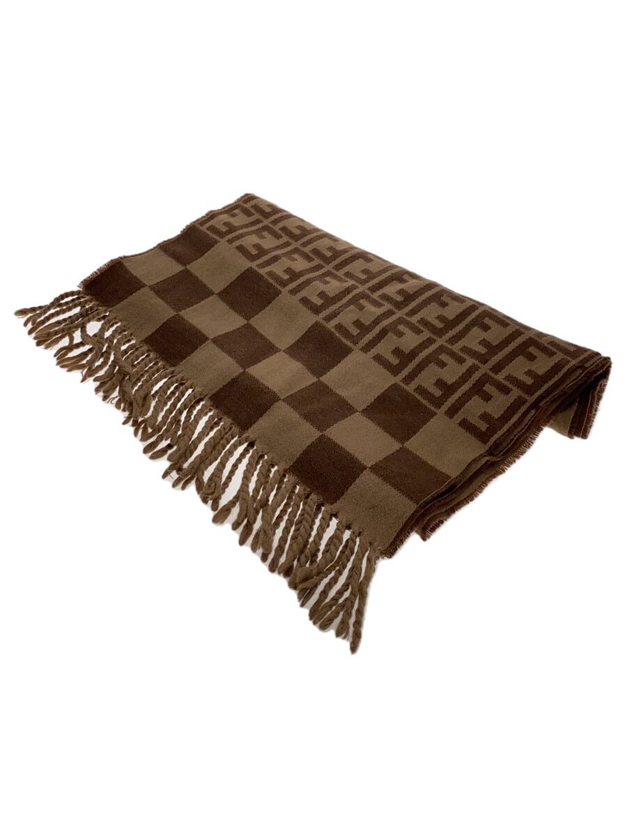 【中古】FENDI◆えり巻き/羊毛/赤銅色/縞模様/メンズ【服飾雑貨他】