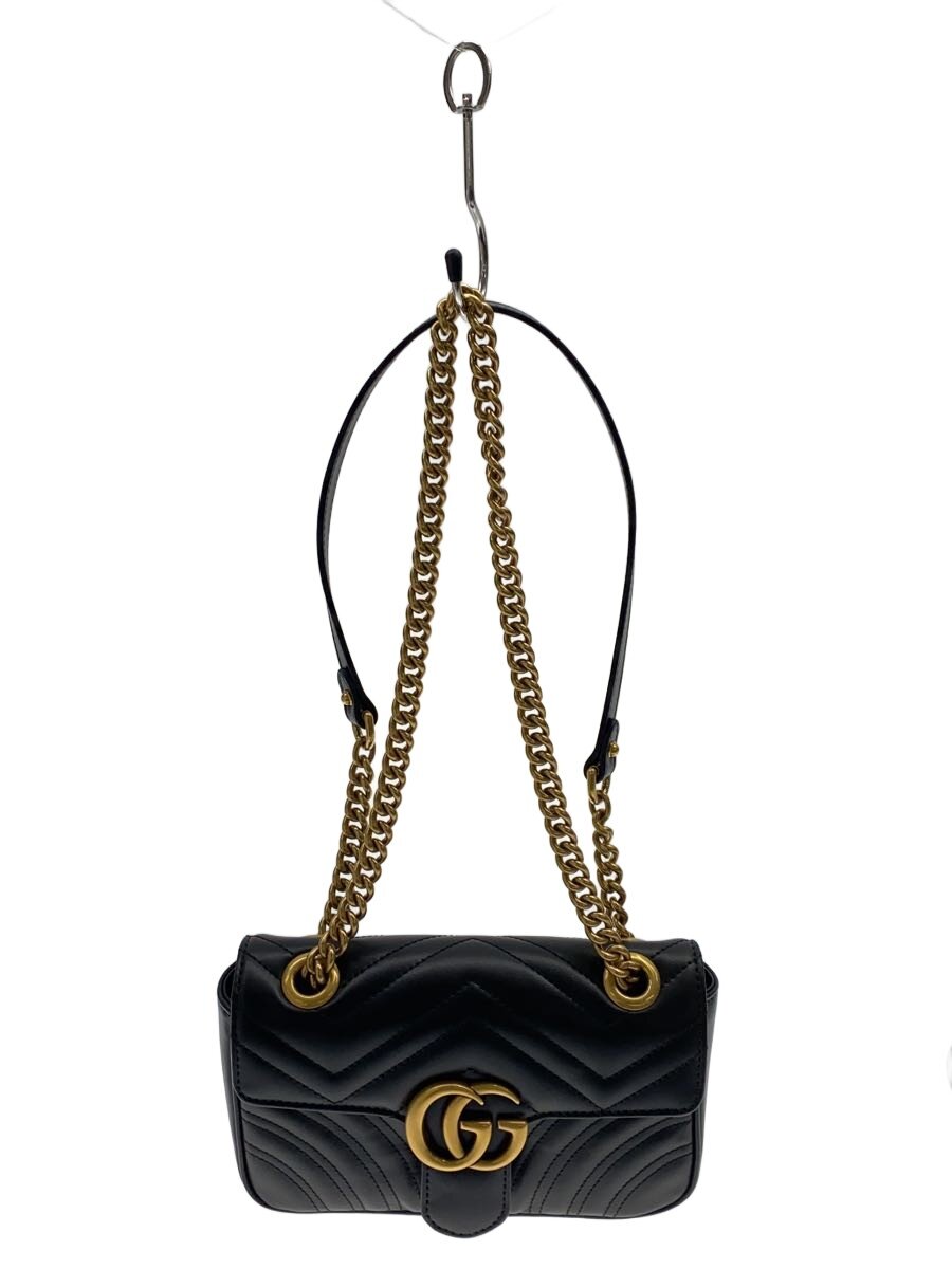 【中古】GUCCI◆スモール・ショルダーバッグ_GGマーモント_キルティング/なめし革/BLK/? NULL ?【御徒面子】