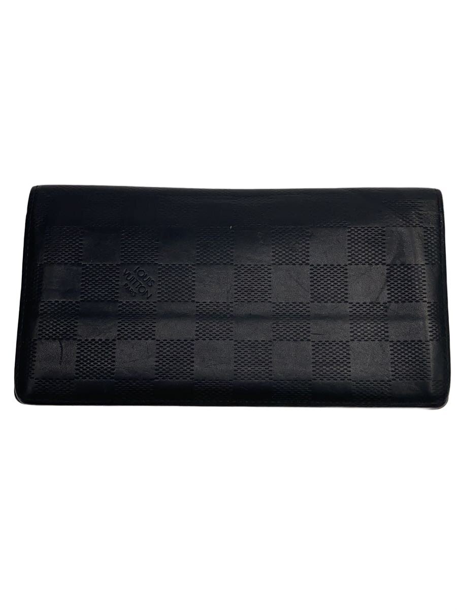 【中古】LOUIS VUITTON◆ポルト・フォイユ・ブラザ_ダミエ・アンフィニ/レザー/BLK/メンズ【服飾雑貨他】