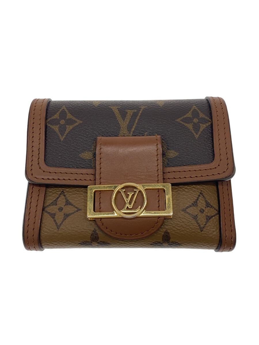 【中古】LOUIS VUITTON◆ポルト・フォイユ・ドーフィーヌ・コンパクト_モノグラム・リバース・キャンバス/PVC/BRW/モノグラム/【服飾雑貨他】