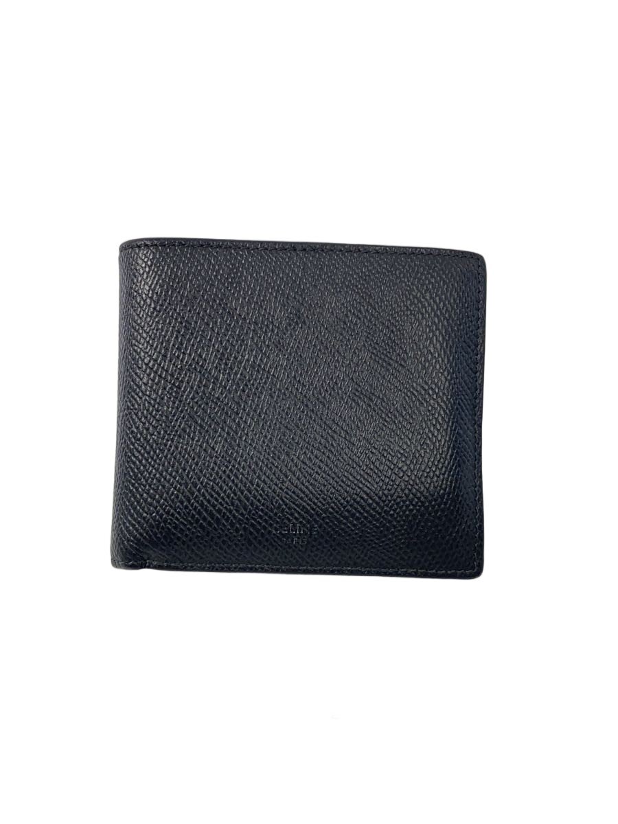 【中古】CELINE◆バイフォールドウォレット/グレインドカーフスキン/2つ折り金入れ/なめし革/BLK/メンズ【服飾雑貨他】