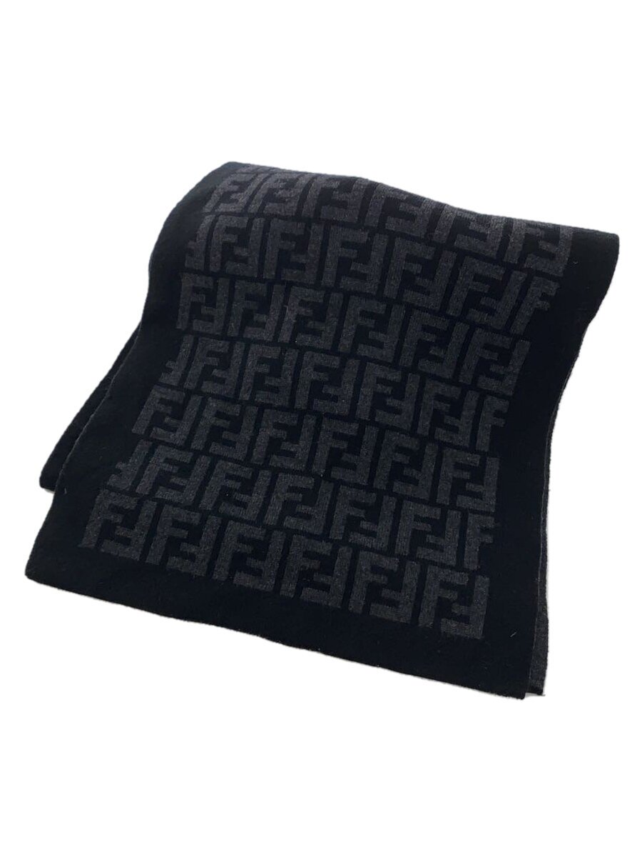 【中古】FENDI◆えり巻き/羊毛/BLK/モノグラム/メンズ【服飾雑貨他】