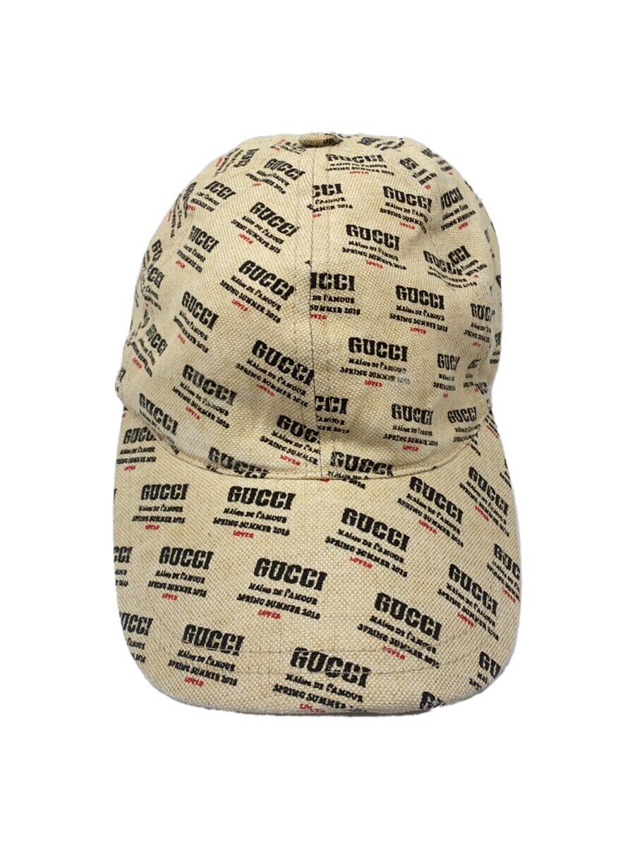 【中古】GUCCI◆グッチ/インビテーションロゴスタンプ/M/リネン/BEG/総柄/メンズ【服飾雑貨他】