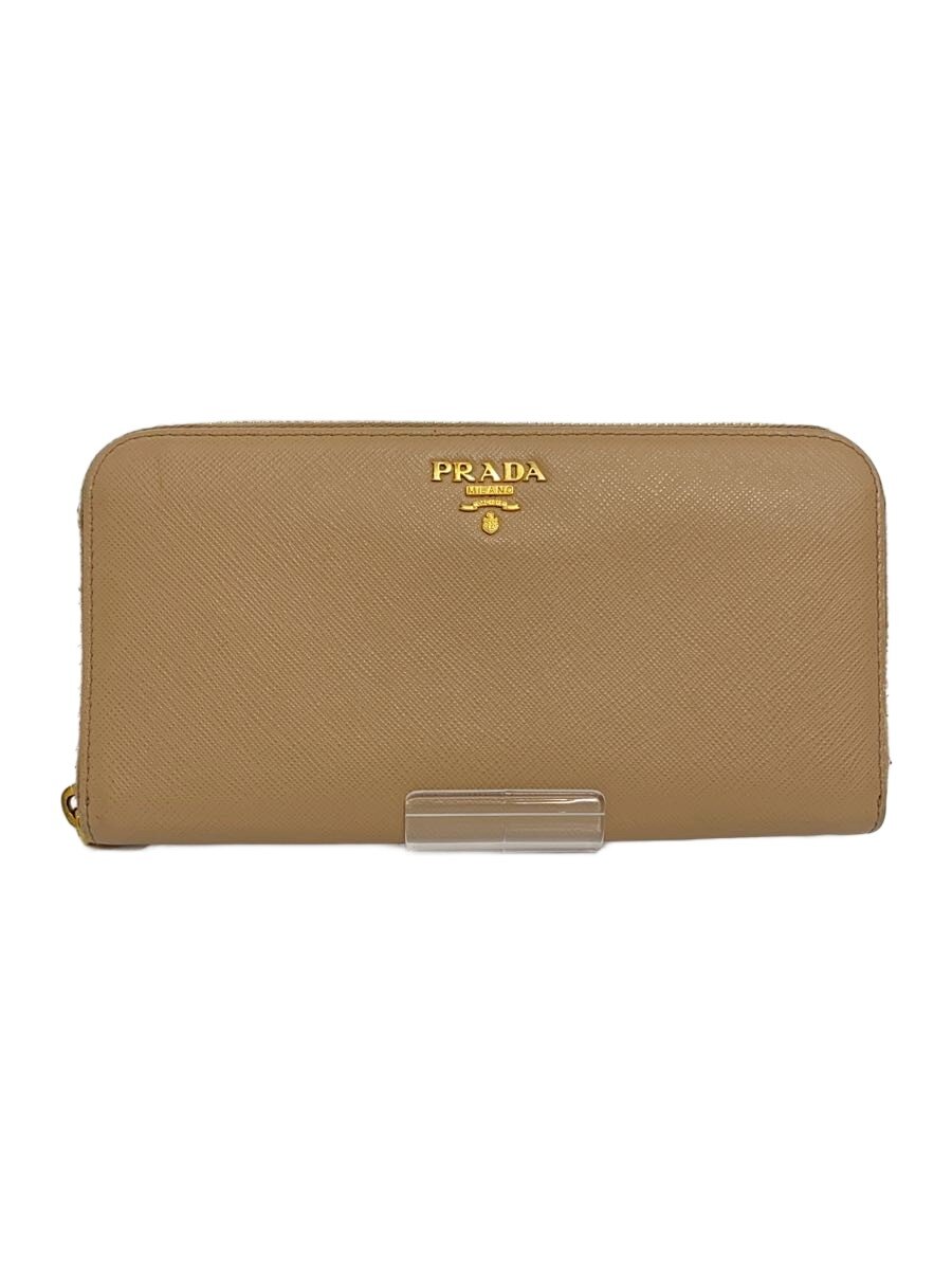 【中古】PRADA◆長紙入れ/なめし革/BEG/レディース【服飾雑貨他】