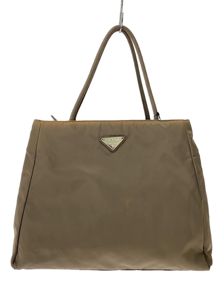 【中古】PRADA◆ハンドバック/ナイロン/KHK/無地【御徒面子】