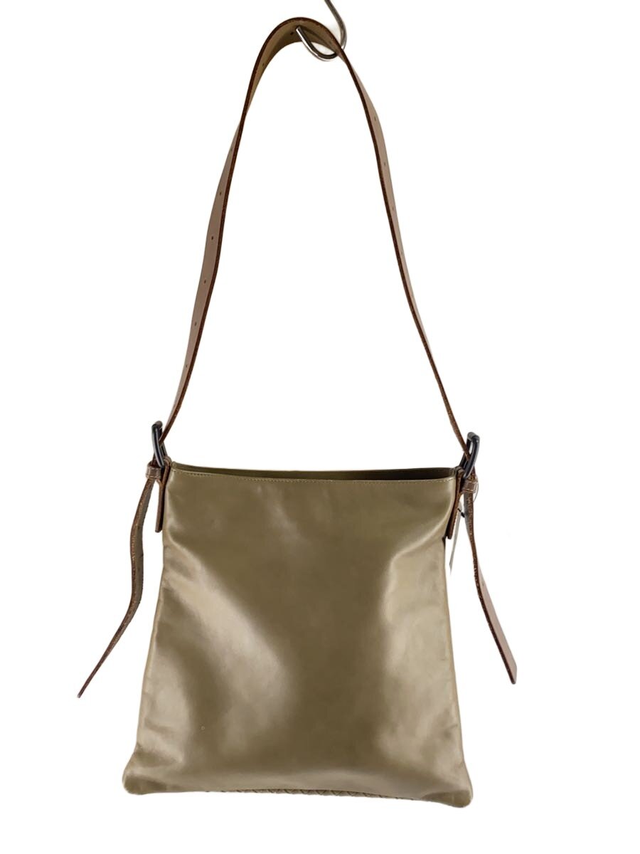 【中古】BOTTEGA VENETA◆ショルダーバッグ/なめし革/KHK/無地【御徒面子】