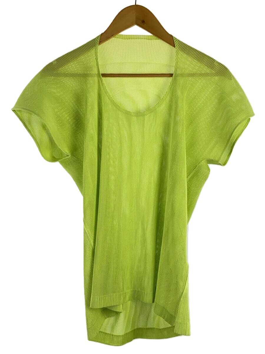 【中古】PLEATS PLEASE ISSEY MIYAKE◆メッシュ筋目うつり変わりカットソー/3/ポリエステル/GRN/無地/PP03-FK772//【レディース御召しもの】