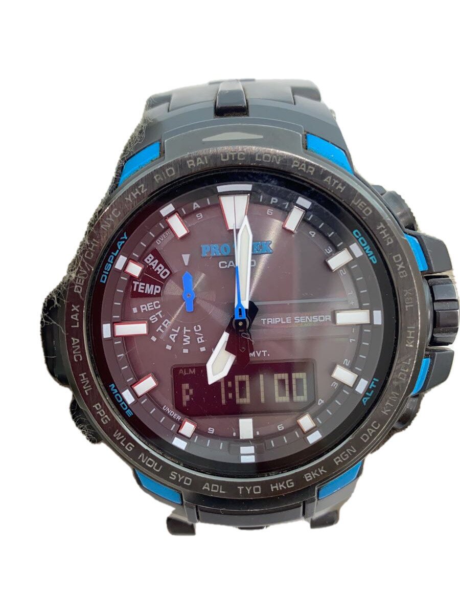 【中古】CASIO◆ソーラーウオッチ・PROTREK/デジアナ/天然ゴム/GRY/GRY【服飾雑貨他】