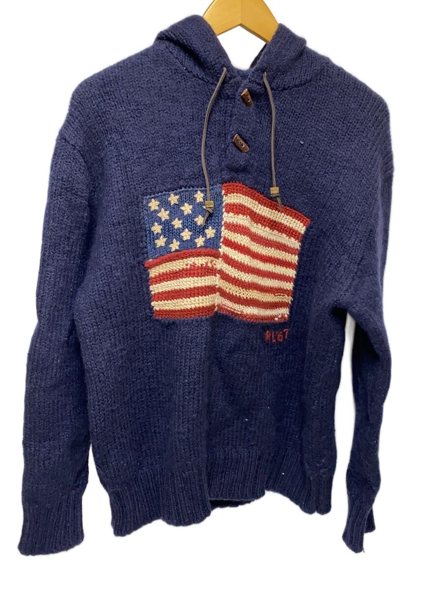 【中古】POLO RALPH LAUREN◆編み物・ティーシャツ(朦朦たる)/L/羊毛/NVY/無地【メンズウェア】