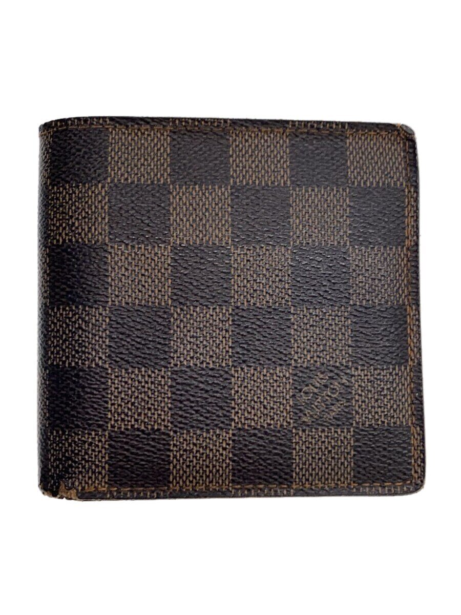 【中古】LOUIS VUITTON◆ポルト・フォイユ・マルコ_ダミエ・エベヌ_BRW/PVC/BRW/レディース【服飾雑貨他】