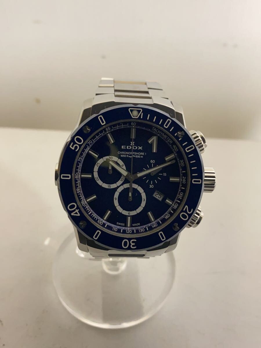 【中古】EDOX◆石英ウオッチ/アナログ/BLU/SLV【服飾雑貨他】