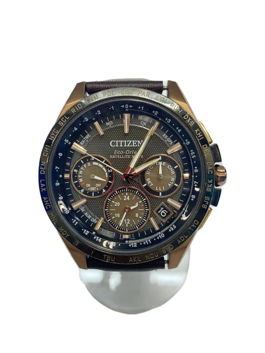 【中古】CITIZEN◆ソーラーウオッチ/アナログ/なめし革/BRW/F900-T022545/GPS電磁波時辰儀【服飾雑貨他】