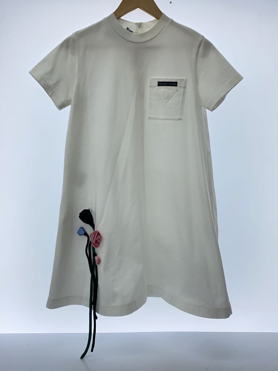 【中古】PRADA◆半袖衣装/38/綿織物/WHT/飾りつけ御花/【レディース御召しもの】