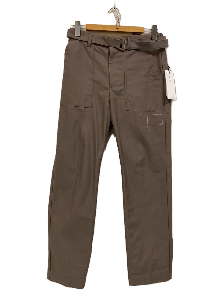 【中古】sacai◆Cotton Back Satin Pants/下つ方/1/綿織物/KHK/25-03696M//【メンズウェア】