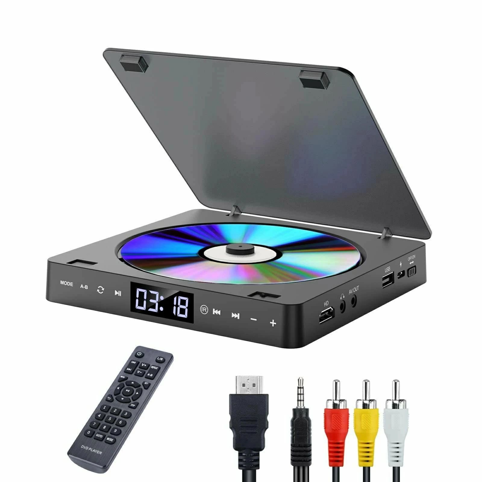 DVD/CDプレーヤー HDMI端子搭載 最大1080Pの解像度 ポータブル DVD/CDプレイヤー 超小型 空間を占めず A-Bリピート ランダム再生 USB2.0