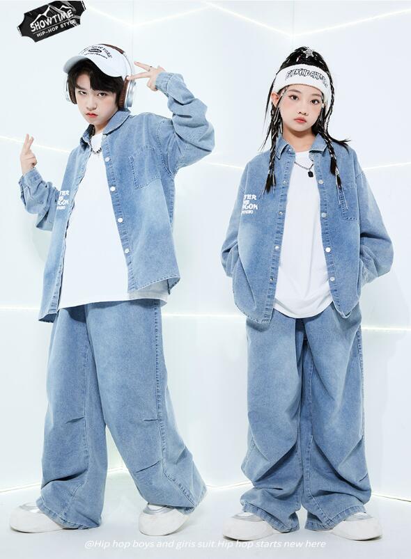 楽天市場】青色 デニムセット 長袖 ブルー キッズ ダンス衣装