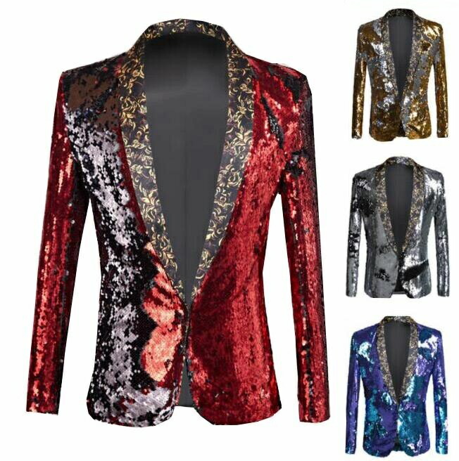 色つやスパンコール上衣 メンズスパンコールスーツジャケット 一こま上演上演服社交ダンス御召しもの キラキラ 演ずる服 華燭の典出来事ブラックタイ 光輝コスプレスーツ