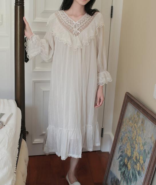 お買い求めしやすい価格 ロングネグリジェ レディースワンピースパジャマ お姫系ルームウエア ゆったり レース 可愛い部屋着 長袖ナイトドレス 棉ガーゼ寝 決算特価 送料無料 Www Endocenter Com Ua