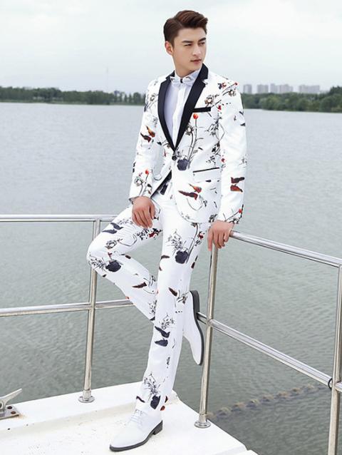 楽天市場 メンズスーツ二点セット 白地に花柄プリント 鮮やか派手なタキシード 一つボタンおしゃれ花柄スーツセット 結婚式パーティー発表会フォマールウエア 舞台コスプレスーツ 日常上質スーツ ステージダンス衣装 送料無料 純の洋服屋さん