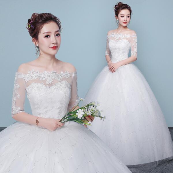 ロングウェディングドレスロング丈 エレガント/お花嫁ドレスブライド結婚式披露宴フォマールドレスパーティー二次会ドレスチュールドレス前撮りドレス　写真撮影　司会ドレス　ベールパニエグローブカバー対応可