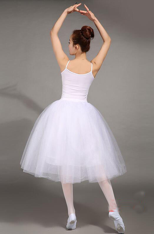 バレエ ドレス 白いモダンドレス ミモレ丈 レディース チュチュドレス 大人 可愛い キャミソール ワンピース バレエダンス衣装 ボリューム