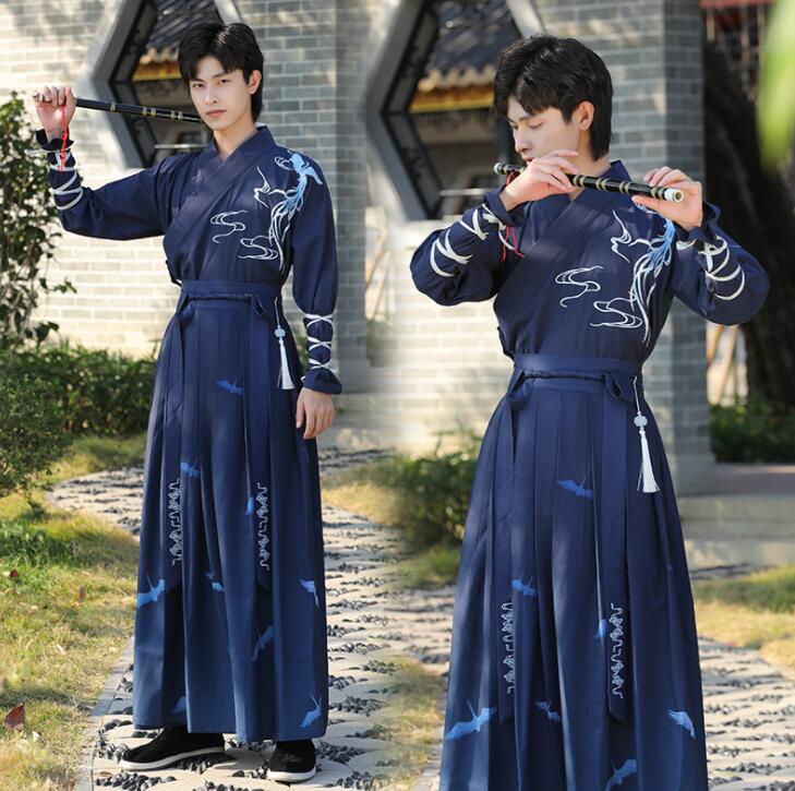楽天市場 中華コスプレ衣装 メンズチ ャイナ服 漢服 中華服上下セットアップ 男性 大人 チャイナドレス 中華衣装 長袖 袴風スカート 華流コスチューム 舞台 ステージ衣装 エスニックな刺しゅう 鶴 中国古代時代劇 仮装 変装 おしゃれ イベント ハロウィン衣装 S 4xl