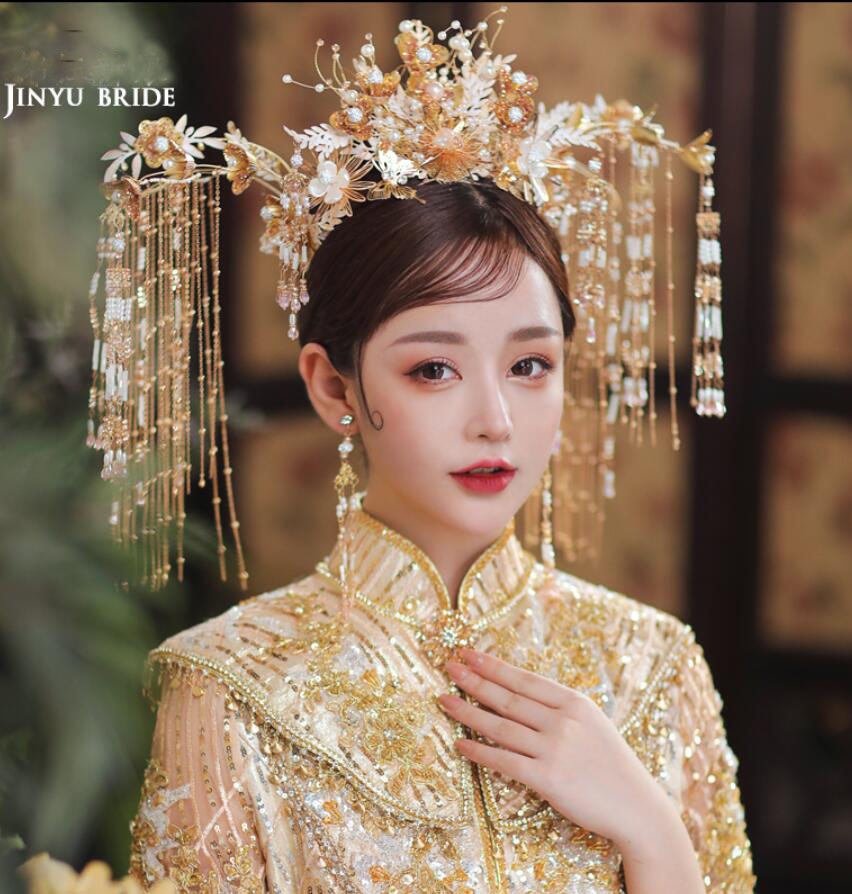 市場 中華風髪飾り 花モチーフ きらきらフリンジ フリンジ 可愛い 合金 かんむり かんざし 中国古代時代劇コスチューム 冠 王冠 ゴージャスなティアラ 被り物