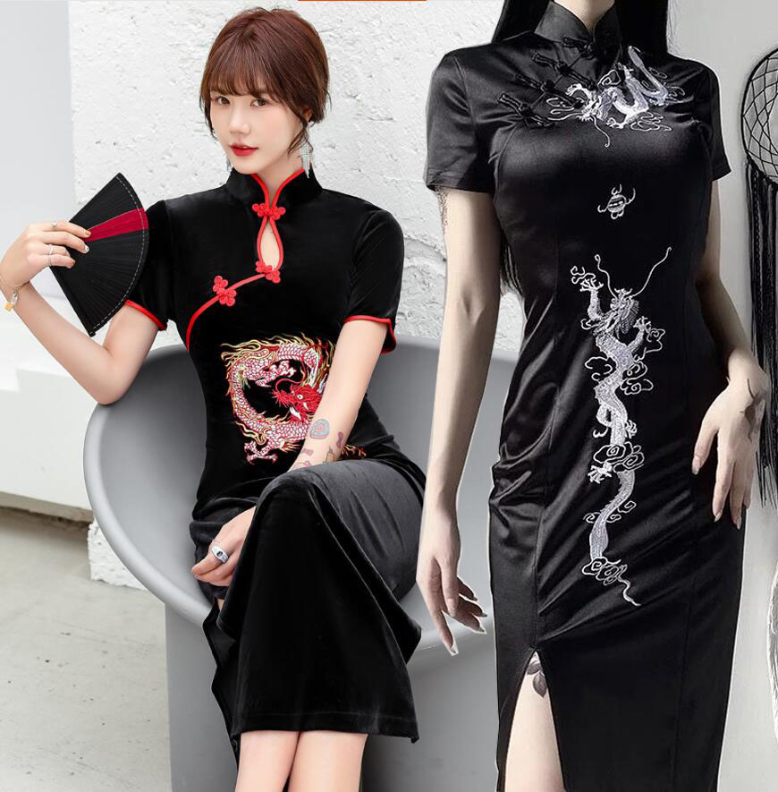 楽天市場】チャイナドレス ロング丈 マキシ丈 半袖 チャイナ ドレス