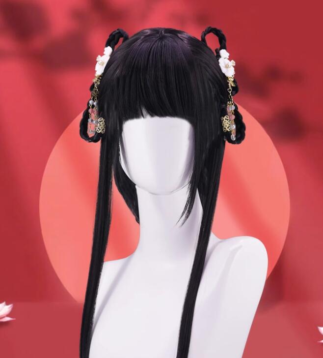 楽天市場】チャイナ風コスプレウイッグかつら 黒80CM 中国古代風髪