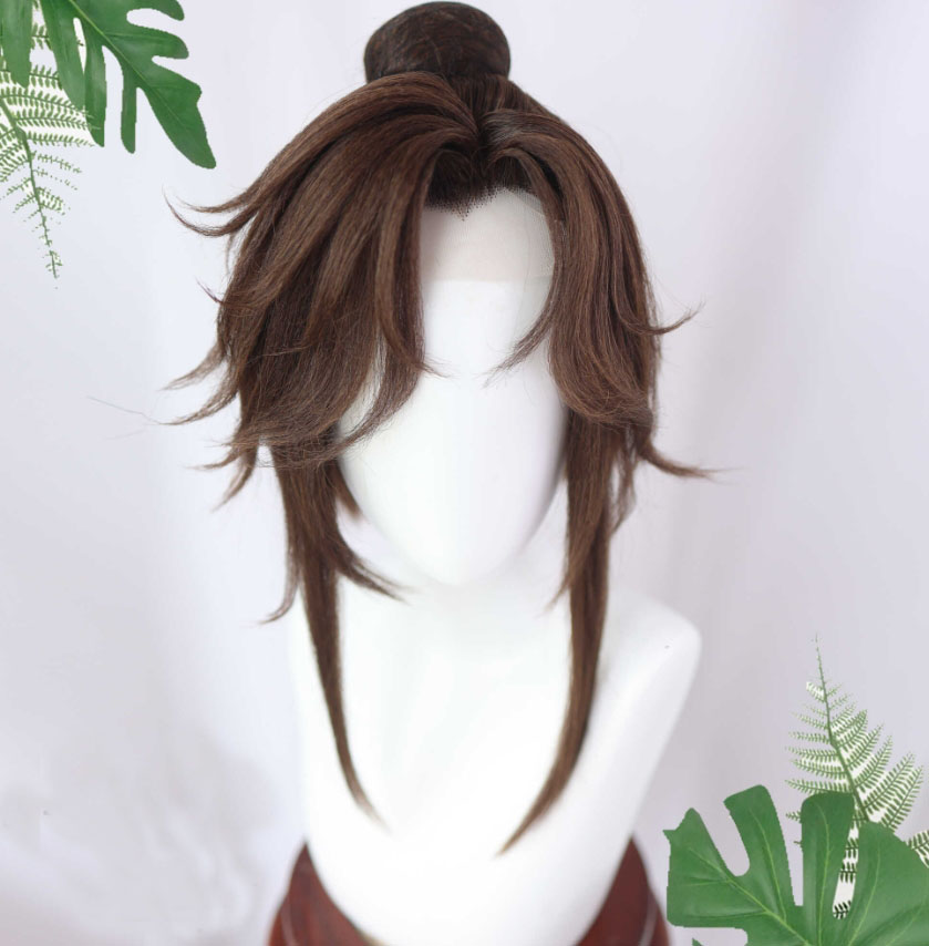華流コスプレかつら 男性 大人 ウイッグ 中華服 漢服 唐装用ウイッグ 中国古代 時代劇コスプレウイッグ 華流 ハロウィン かつら 王子様 変身 仮装 グッズ イベント 学園祭 中華 時代劇 古代 漫画 アニメ ショート髪 団子 髷まげ ブラウン オーダーメイド チュール網貼り
