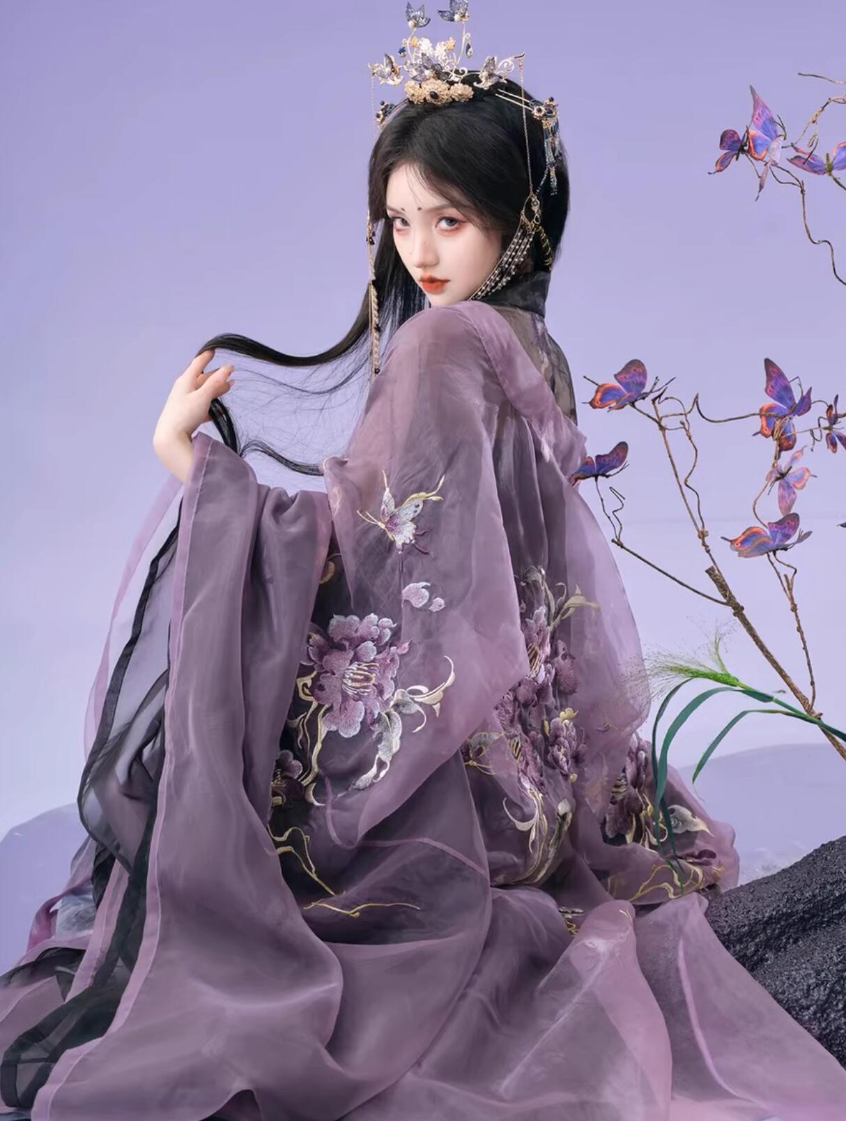 楽天市場】漢服4点セット 暗黒系 中華コスプレ衣装 紫と黒の振袖羽織