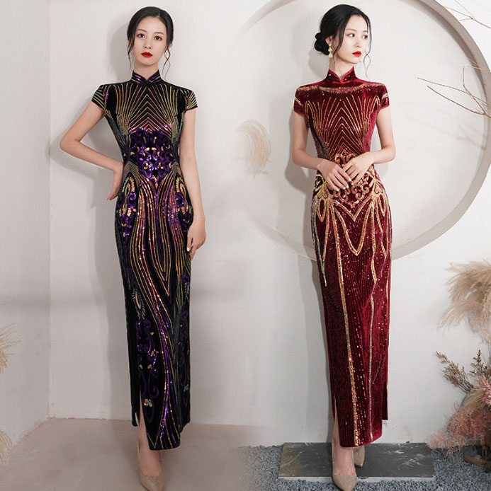 楽天市場】ベルベット ロング丈 チャイナドレス ママドレス ママの日