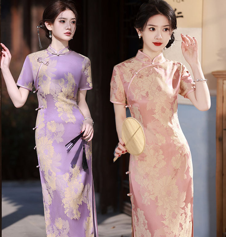 楽天市場】ロング丈 チャイナドレス レディース 半袖 ロング丈 ミモレ