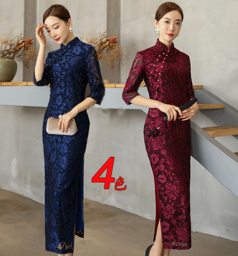 楽天市場】ベルベット ロング丈 チャイナドレス ママドレス ママの日