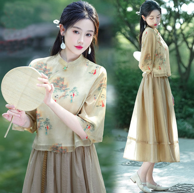 楽天市場】チャイナ服 中華服 トップス 半袖 ショート丈