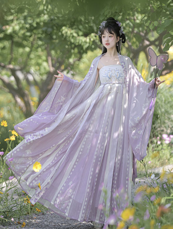 漢服 レディース 中華コスプレ衣装 唐朝 中国古代服装 女性 大人 振り袖の羽織付き 2点セット 紫 ブルー 紫藤花 プリント グラデーション お姫様 中華古代古典 コスプレ 仮装 変装 漢服 ドレス 中華 華流 ハロウィン 文化祭 コスプレ 衣装 S M L XL 2XL