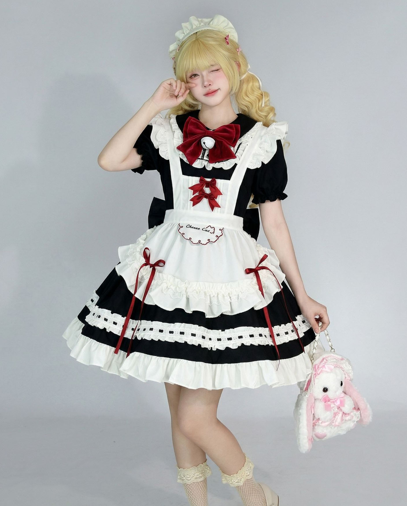 黒白 可愛い メイド服 半袖 ショート丈 Aライン ロリータ ワンピース 裾フリル バックリボン 萌え萌え ロリータ メイドコス 喫茶店 カッフェ lolita 甘ロリー メイド エプロンドレス 大きいリボン レディース 大人 女装 アニメ ゲーム コスプレ S M L XL 2XL 3XL 4XL 5XL