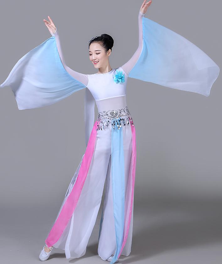 楽天市場 配色古典ダンス衣装二点セット 振袖ブラウス ガウチョパンツ シフォン飄逸中国風古典民族ダンス衣装 袖ダンス 扇子ダンス 漢服唐装 チャイナドレス 団体舞台ステージ衣装 大人子供用あり 純の洋服屋さん