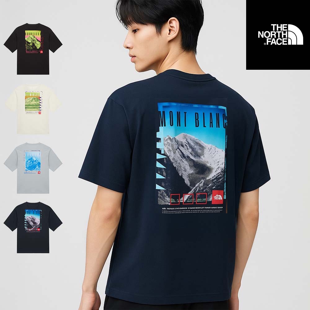 【2025春夏新作・海外限定モデル】 ノースフェイス Tシャツ メンズ レディース 半袖 MONT BLANC バックプリント ロゴ おしゃれ アウトドア カジュアル ユニセックス 黒 白 紺 灰 S M L XL XXL ブラック ホワイト ネイビー グレー｜Jungle　Drive
